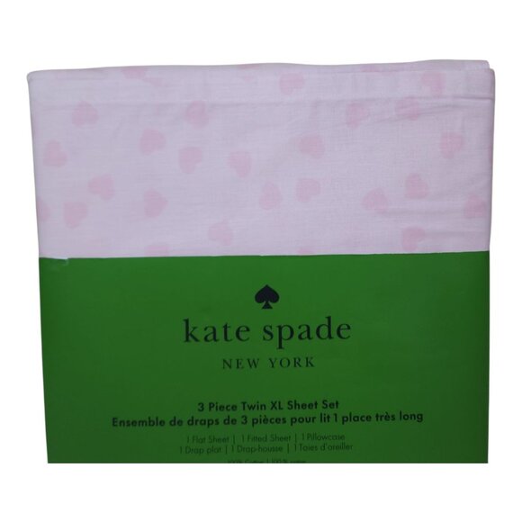 Kate Spade New York 3 Piece Twin XL Sheet Set Pink Hearts 100% Cotton - Picture 8 of 11